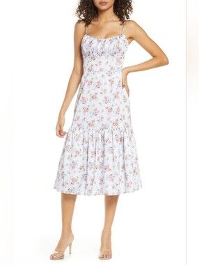 Bellevue The Label Rosetta Floral Midi Dress Drop Waist Size S Coquette Cocktail